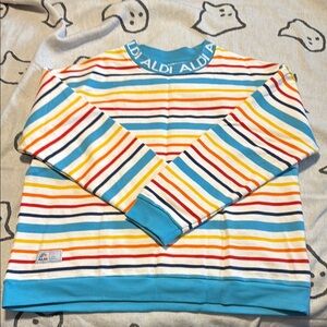 Aldi nation Aldi gear fun rainbow striped sweatshirt! Size women’s XL EUC